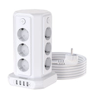 1 x RAW Customer Returns NTONPOWER power strip with surge protection and individually switchable, 12-way power strip USB, 16A 4000W power strip with lightning protection, 3m long cable tower multiple socket white - RRP €50.87