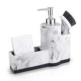 1 x RAW Customer Returns zccz soap dispenser, soap dispenser for the kitchen, hand soap dispenser for the bathroom, soap dispenser for the kitchen in marble look with sponge holder and brush holder, white marble look - RRP €18.99