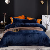 1 x RAW Customer Returns Michorinee Winter Plush Bed Linen Set 200x200 Cashmere Touch Fluffy Warm Coral Fleece Plain Duvet Cover with Zip - Dark Blue 200x200cm 2x80x80cm - RRP €44.33