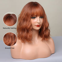 1 x Brand New Qihang Orange Short Curly Wig with Bangs 12 Inches Synthetic Heat Resistant Fiber Wigs for Women - RRP €19.99