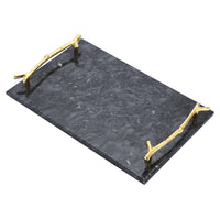 1 x RAW Customer Returns SUMNACON Rectangular Marble Serving Tray with Leaf Handles Serving Platter Tray Jewelry Plate for Coffee Table Living Room Kitchen Storage Toiletries Jewelry Cake Home Decoration Black - RRP €32.26