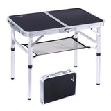 1 x RAW Customer Returns Sportneer folding table, adjustable height camping table with mesh storage option, 60 x 40cm folding camping table with aluminum legs for outdoor camping, picnic, beach, black - RRP €41.34