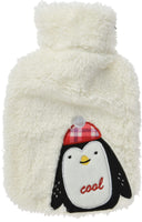 14 x Brand New Hot water bottle with fluffy soft plush cover and cute animal motif embroidery, 28 x 18 cm 0.85 litres penguin  - RRP €246.96