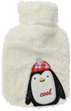 14 x Brand New Hot water bottle with fluffy soft plush cover and cute animal motif embroidery, 28 x 18 cm 0.85 litres penguin  - RRP €246.96