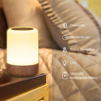 1 x RAW Customer Returns G rvitor LED Bedside Lamp Touch Dimmable, Wireless Table Lamp with 8 Colors and 3 Modes, Wood Grain Night Light Battery USB Charging with Timer for Bedroom Living Room Walnut Color  - RRP €15.91