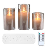 1 x RAW Customer Returns EXTSUD LED flameless candles flickering with charging station and remote control, set of 3 LED candles made of glass, rechargeable flame candle light with timer function, romantic tea lights, gray - RRP €26.21