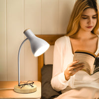 1 x RAW Customer Returns LALISU Table Lamp Basic LED Reading Lamp in Classic Wood Design, Desk Lamp Eye Protection Daylight Lamp, Adjustable Arm White  - RRP €29.99