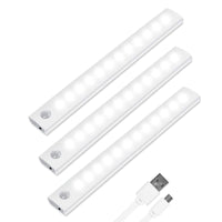 1 x RAW Customer Returns Vicloon LED sensor light 12 LED, 3 pieces LED cabinet lighting with motion detector magnetic strip, auto ON OFF, rechargeable cabinet light for kitchen, wardrobe, stairs, drawer, hallway - white - RRP €21.0