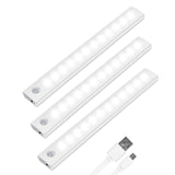 1 x RAW Customer Returns Vicloon LED sensor light 12 LED, pack of 3 LED cabinet lighting with motion detector magnetic strips, auto ON OFF, rechargeable cabinet light for kitchen, wardrobe, stairs, drawer, hallway - white - RRP €20.5