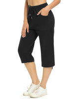 1 x RAW Customer Returns Totatuit women s summer capri pants jogging pants 3 4 cotton summer pants yoga fitness activewear with pocket for sports and leisure black XXL - RRP €22.99