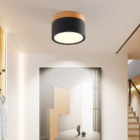 1 x RAW Customer Returns Schindora LED Ceiling Light, Surface Spotlight for Wood Decoration, Mini Ceiling Light, Round, Black, Warm White 3000K, 12W. - RRP €24.28