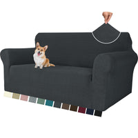 1 x RAW Customer Returns YSTELLAA Stretch Sofa Cover 2 Seater, Sofa Protector Non-Slip with Armrest, Thick Sofa Cover for Dogs, Cats and Pets, Universal Jacquard Sofa Cover, Washable Sofa Cover, Dark Grey - RRP €33.99