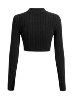 1 x RAW Customer Returns GORGLITTER Women s Cut Outs T-Shirts Crop Top Cropped Pullover Asymmetrical Stand-Up Collar Long Sleeve Shirt Black S - RRP €20.16