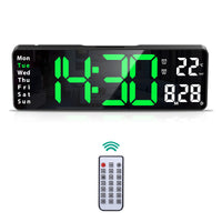 1 x RAW Customer Returns ORIA Digital Alarm Clock, 13 LED Wall Clock, Digital Modern Table Clock with Remote Control, Date Time Temperature, Brightness Dimmer, Timer, 2 Alarms, USB Cable - Green - RRP €27.22