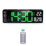 1 x RAW Customer Returns ORIA Digital Alarm Clock, 13 LED Wall Clock, Digital Modern Table Clock with Remote Control, Date Time Temperature, Brightness Dimmer, Timer, 2 Alarms, USB Cable - Green - RRP €27.22