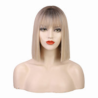 1 x RAW Customer Returns Wig Blonde with Bangs Short for Women Girls Straight Ombre Blonde Bob Synthetic Daily Wigs Like Real Hair for Women Bob Wig 002Y - RRP €22.18