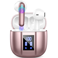 1 x RAW Customer Returns Headphones Wireless Bluetooth, In Ear Headphones Bluetooth, Noise Cancelling, IP7 Waterproof Wireless Headphones with Microphone, 48H Immersive Deep Bass Earbuds, Digital LED Display Earbuds Rose Gold  - RRP €32.99