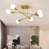 1 x RAW Customer Returns Retro Metal Sputnik Chandelier Semi-Flushlight Industrial Ceiling Light E27 Modern Gold 6 Lights Brass Plating Ceiling Light for Living Room Bedroom Gold-1  - RRP €39.34