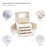 1 x RAW Customer Returns Mondeer jewelry box, 26 x 18.8 x 17.5 cm, jewelry box for women with 4 levels, PU leather jewelry storage lockable, with drawer and mirror, jewelry case for rings, earrings, necklace, white - RRP €37.06