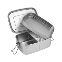 1 x RAW Customer Returns Double-layer breakfast box, stainless steel lunch box for children with compartments - 1500 ml, leak-proof bento box, metal lunch box for school, work, hiking, picnic silver  - RRP €22.03