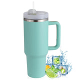 1 x RAW Customer Returns PRAOAHEI 40oz Thermal Mug with Straw and Handle, 1180 ML Double Walled Stainless Steel Hot Cold Drinks Vacuum Drinking Cup, Coffee Mug for Home Travel Mint Green - RRP €26.99