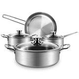 1 x RAW Customer Returns Tieplis stainless steel cooking pot set, 7-piece pot set with glass lids and stay-cool handle, cooking pot for all types of stoves and oven-proof, pot non-toxic uncoated silver  - RRP €50.41