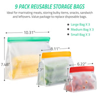 5 x RAW Customer Returns LeMuna Set of 9 Reusable Food Storage Bags - Standing, BPA-Free and Freezer Safe 3x 3 Gallon Bags, 3x Sandwich Bags, 3x Snack Bags  - RRP €55.45