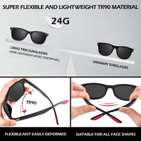 1 x RAW Customer Returns LINVO Sunglasses Men Women Polarized TR90 Super Light Retro Square Classic UV400 Protection Cat 3 CE - RRP €25.21