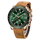 1 x RAW Customer Returns BY BENYAR Men s Business Analogue Chronograph Quartz Watch 30M Waterproof Luminous Date Display Fashionable Casual Watch Sport Multifunction Leather Watch. Gold Green  - RRP €43.99