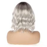 1 x RAW Customer Returns PORSMEER Wig Gray Short Bob Wig with Bangs Natural Ombre Silver Wig Synthetic Hair Colorful Daily Party Halloween Cosplay Wavy Curly Wigs for Women - RRP €21.62