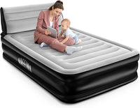 1 x RAW Customer Returns Airefina Inflatable Mattress with Headboard, Inflatable Mattress with Integrated Pump, Comfortable Flocked Surface for Guest Bed and Camping, Quick Inflation Inflatable Beds - 190 x 137 x 38 cm - RRP €129.99