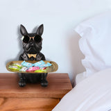 1 x RAW Customer Returns suruim French Bulldog Tray Decorative Statue, Dog Sculpture, Dog Decorative Figure Storage Tray Statue with Tray Black  - RRP €33.43