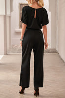 1 x RAW Customer Returns Sweezarmo Women s Elegant Half Sleeve Lantern Sleeve Jumpsuit With Belt Wide Leg Pants Jumpsuit L Large Black - RRP €48.4