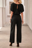 1 x RAW Customer Returns Sweezarmo Women s Elegant Half Sleeve Lantern Sleeve Jumpsuit With Belt Wide Leg Pants Jumpsuit L Large Black - RRP €48.4