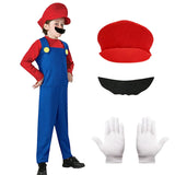 1 x RAW Customer Returns Alaiyaky Mario and Luigi Costume for Adults Children, Mario Costume Super Plumber Jumpsuit, Mario Bros Cosplay Outfit with Hat Beard Gloves, Mario Outfit for Halloween Carnival Boys Mario, XL  - RRP €17.89