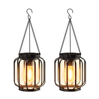 1 x RAW Customer Returns BUCASA Solar Lamps for Outdoor Hanging, 2 Pack Metal Solar Lanterns for Outdoors with Large LED Bulb, IP65 Waterproof Solar Lights Garden Decoration with Hook and Chain for Patio Lawn Balcony Yard - RRP €29.23