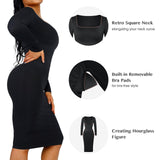 1 x RAW Customer Returns FeelinGirl Bodycon Dress Shapewear for Women with Removable Bra Pad Seamless Recycled Material Shaping Dress Long with Long Sleeve Tummy Control Elegant Black XL XXL - RRP €37.49