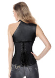 1 x RAW Customer Returns Charmian Women s Steampunk Gothic Heavy Strong Steel Boned One-Shoulder Faux Leather Spiral Stripe Shape Zipper Corset Black XX-Large - RRP €24.0