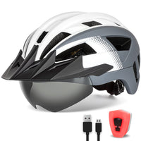 1 x RAW Customer Returns FUNWICT bicycle helmet with visor for men and women, lightweight bicycle helmet with magnetic glasses and USB charging LED light, stylish mountain bike helmet size M L XL XL 59-63 cm, white gray  - RRP €50.99