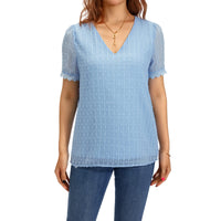 1 x RAW Customer Returns Loalirando Women s Shirt with Short Sleeve Lace Blouse Elegant V-Neck T Shirt Sexy Office Blouse Casual Summer Shirt Tops Elegant Women s T-Shirt Light Blue, XXL  - RRP €21.62