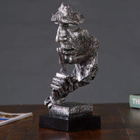 1 x RAW Customer Returns LEPENDOR Silence is Golden - Handmade Silent Men Statues Resin Abstract Sculpture Office Home Decor Figurine Gift - Silence, Silver - RRP €29.99