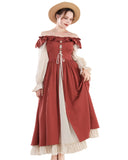 1 x RAW Customer Returns CR ROLECOS Renaissance Dress Women Victorian Costume Medieval Faire Dress Long Sleeve Irish Dress Retro Red M - RRP €50.4