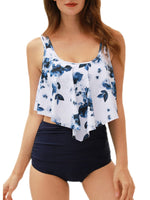 1 x RAW Customer Returns Summer Mae Women s Flounce High Waist Bikini Set Printed Swimsuit White Blue Flowers M - RRP €20.16