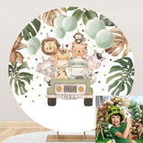 1 x RAW Customer Returns SDOTPMT Diameter 2m Safari Jungle Animal Baby Shower Turn Backdrop Cute Wild Animals Palm Tree Leaves Baby Newborn Circle Backdrop Zoo Safari Kids 1st Birthday Party Circle Backdrop - RRP €36.99