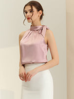 1 x RAW Customer Returns Allegra K Women s Elegant Bow Tie Neck Sleeveless Satin Blouse Pink M - RRP €32.39