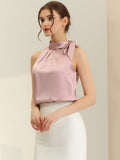 1 x RAW Customer Returns Allegra K Women s Elegant Bow Tie Neck Sleeveless Satin Blouse Pink M - RRP €32.39