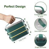 2 x RAW Customer Returns Lunch box, bento box for adults, children, lunch box for children with compartments, 3-layer leak-proof bento lunch box with fork, spoon, suitable for lunch box for work, office, school 2.25 L green  - RRP €59.98