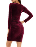 1 x RAW Customer Returns Niwicee Women s Evening Dress Velvet Dress Long Sleeves V-Neck Sheath Dresses Elegant Refined Sexy Evening Dresses New Year Cocktail Dress Women s Winter Dress-B-Bordeaux-XL - RRP €36.99