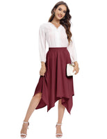 1 x Brand New DRESSTELLS Women s Swing Skirt Elastic Waist Solid Color Pleated Skirt Knee Length A-Line Irregular Hem Burgundy L - RRP €30.24