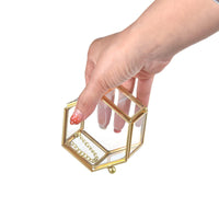 1 x RAW Customer Returns Feyarl ring box ring box glass jewelry boxes geometric storage rings earrings necklaces for living room wedding Mother s Day gift decorative box 8 x 7 x 4.5 cm gold  - RRP €14.99